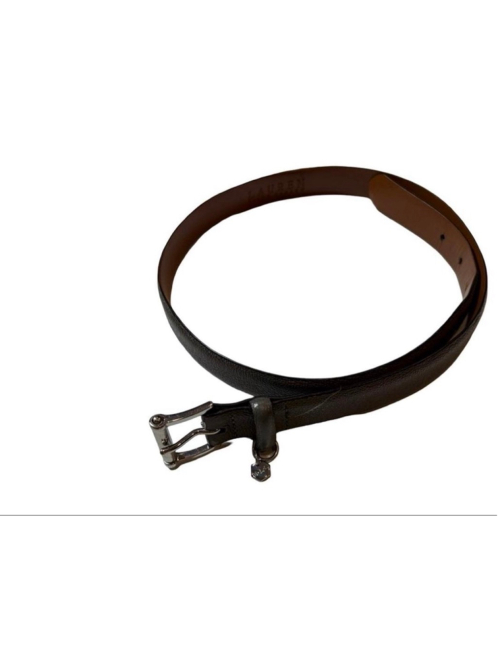 Lauren Ralph Lauren Taupe Pebbled Leather Equestrian Belt Silver Buckle Small